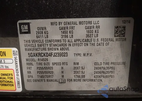 2015 Buick Enclave Premium z USA, uszkodzony, nr VIN 5GAKRCKD4FJ239023